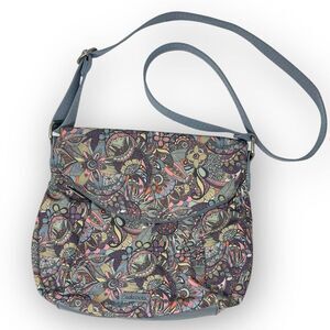 Sakroots Artist Circle Floral Foldover Crossbody Shoulder Purse Bag Blue Purple